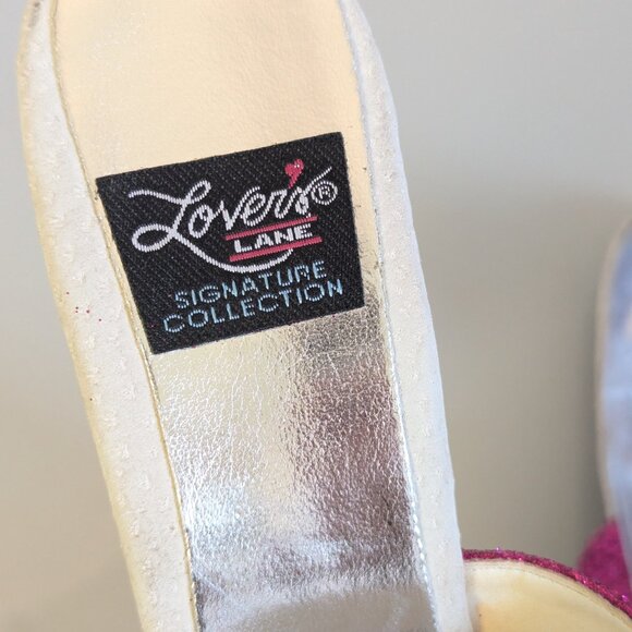 Y2K Lover's Lane Signature Collection Pink Glitter Stiletto Heels Clear Platform - Picture 3 of 10